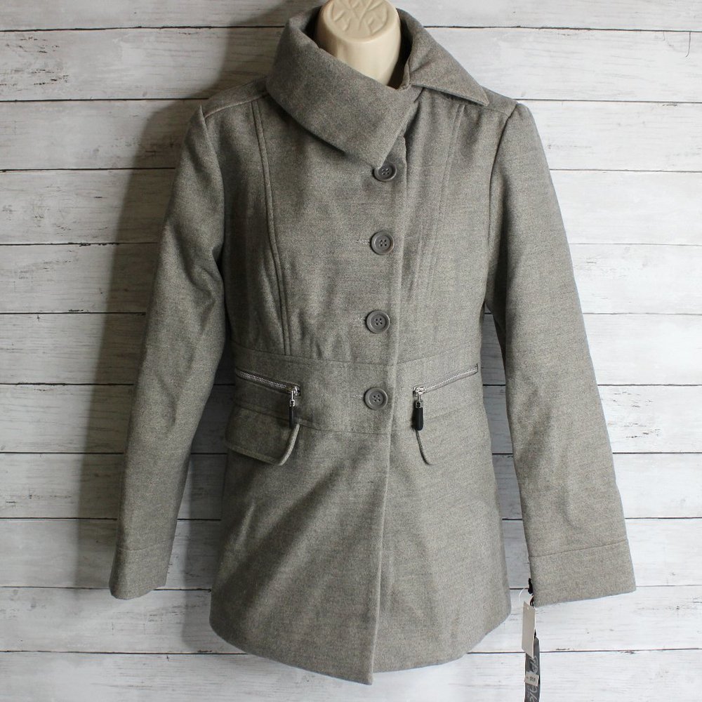 Speak 2 Me Women's Winter Dress Coat Size M Gray Button